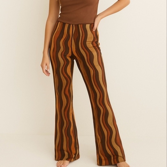 Motel Rocks Pants - Motel Retro Swirl Print Mesh Flare Pants XXS 70s Style Festival Boho